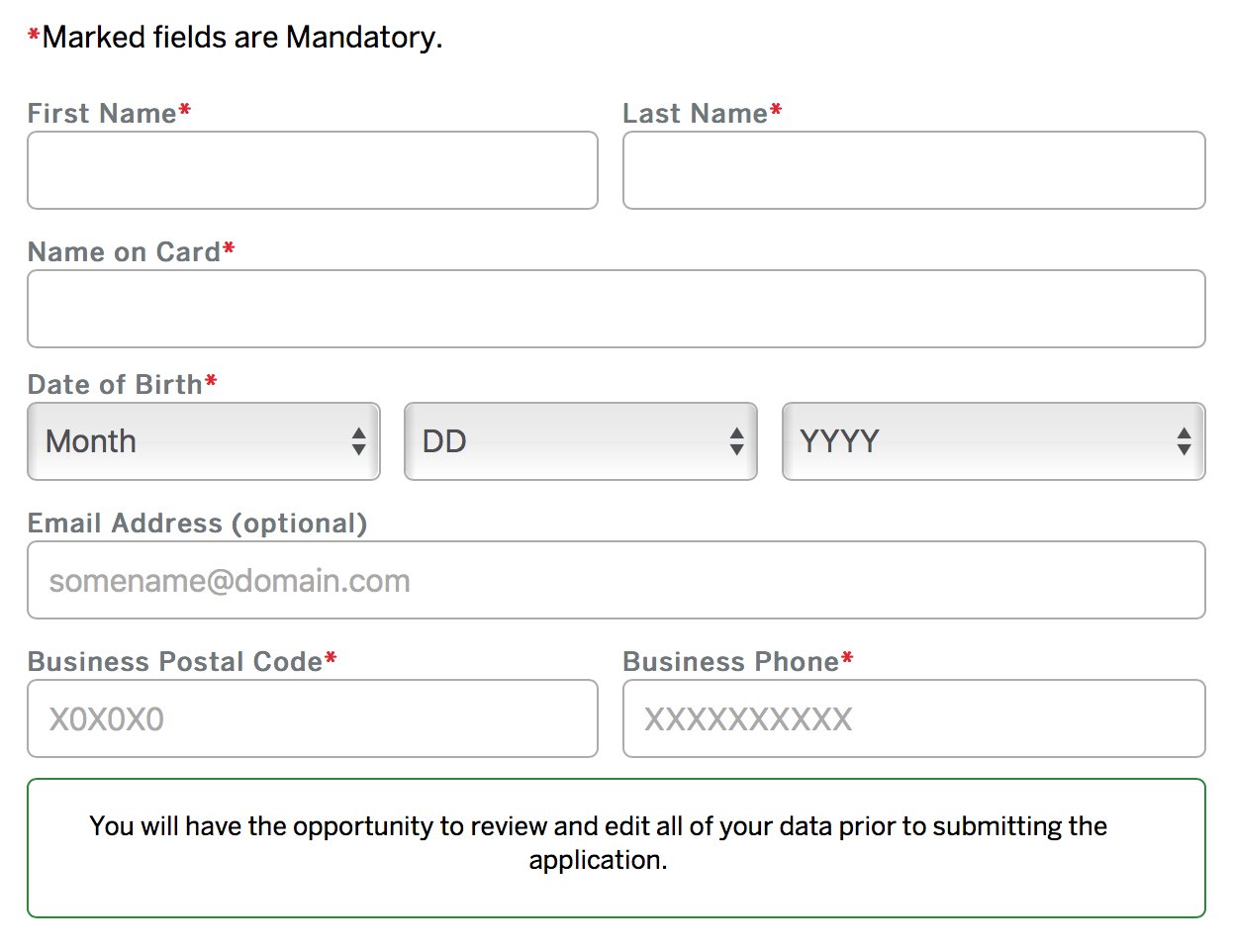 American Express Business Card Application