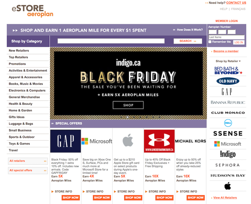 Aeroplan eStore Homepage