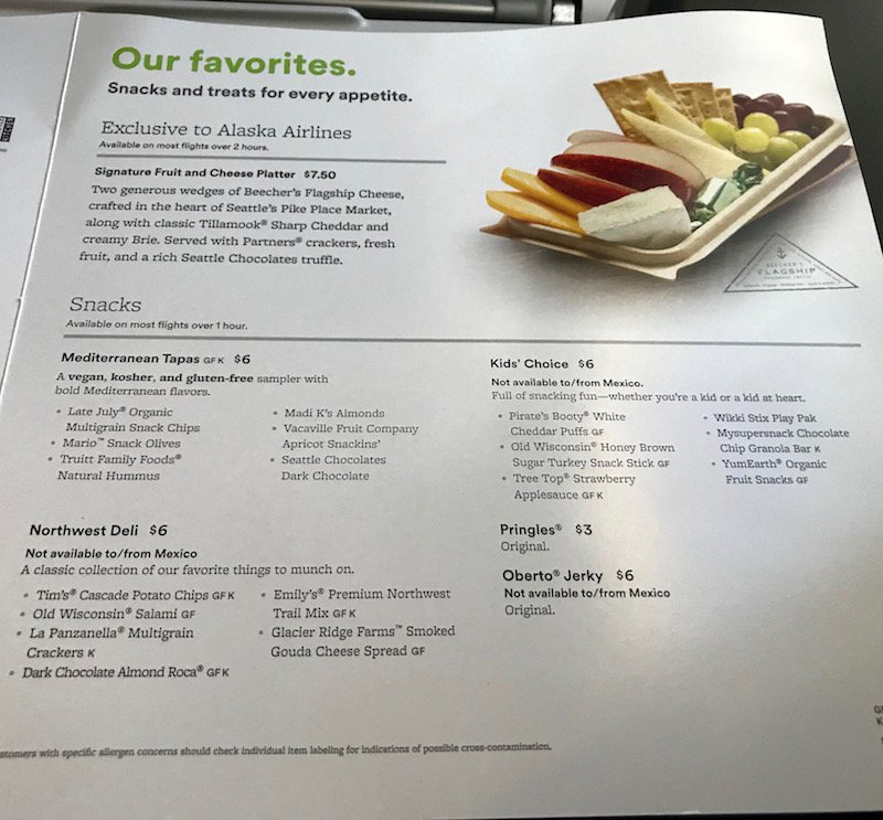 Alaska Airlines Premium Economy Menu 