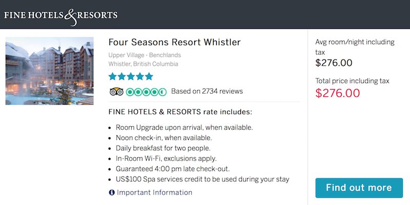 Four Seasons Resort Whistler American Express FHR Rates 