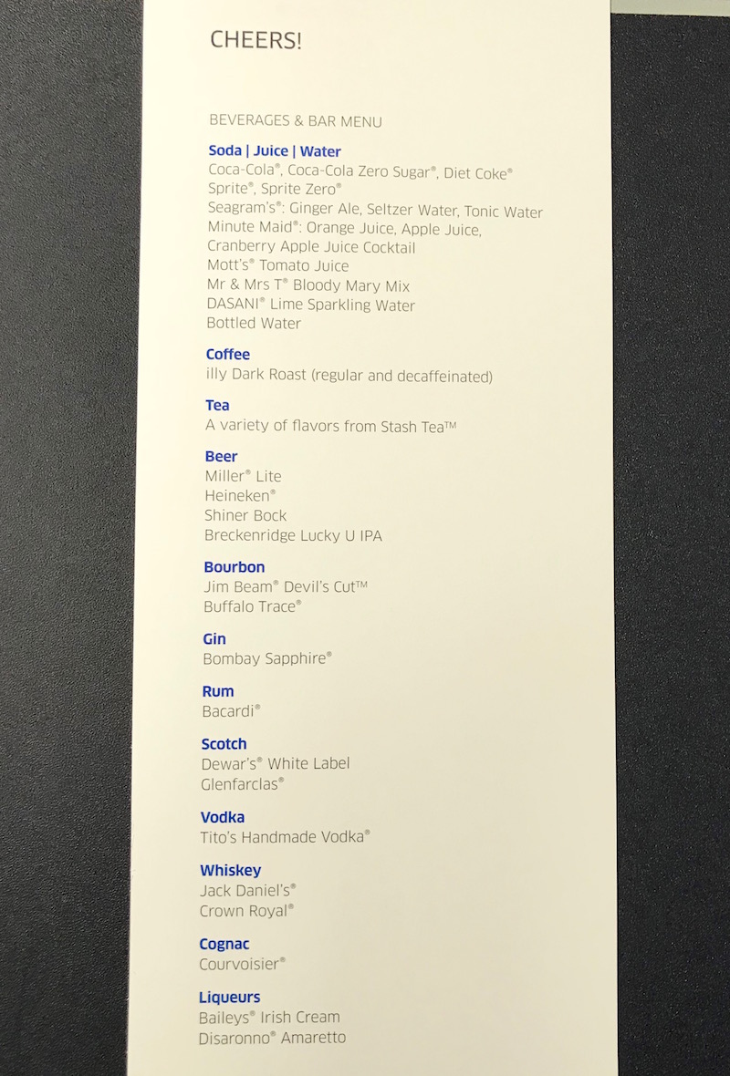 United Airlines Beverage Menu 