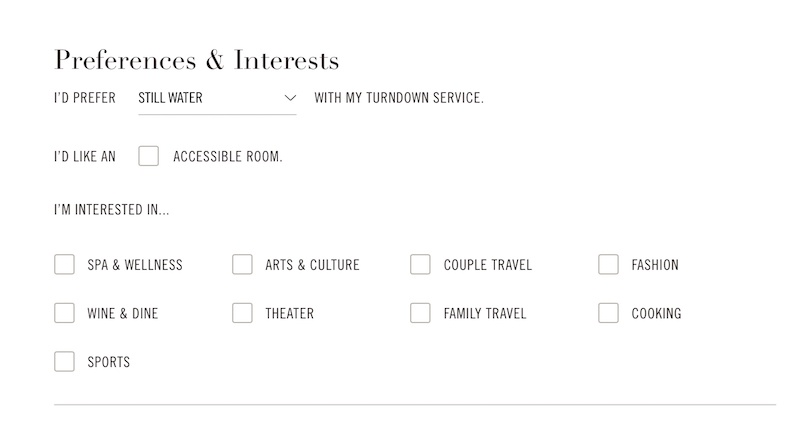 Mandarin Oriental Loyalty Program Personal Stay Preferences