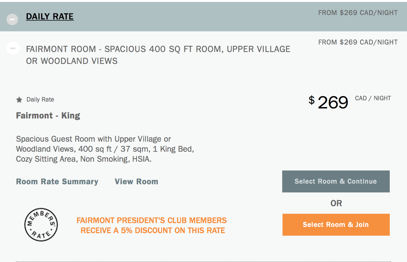 Fairmont Chateau Whistler Paid Rates