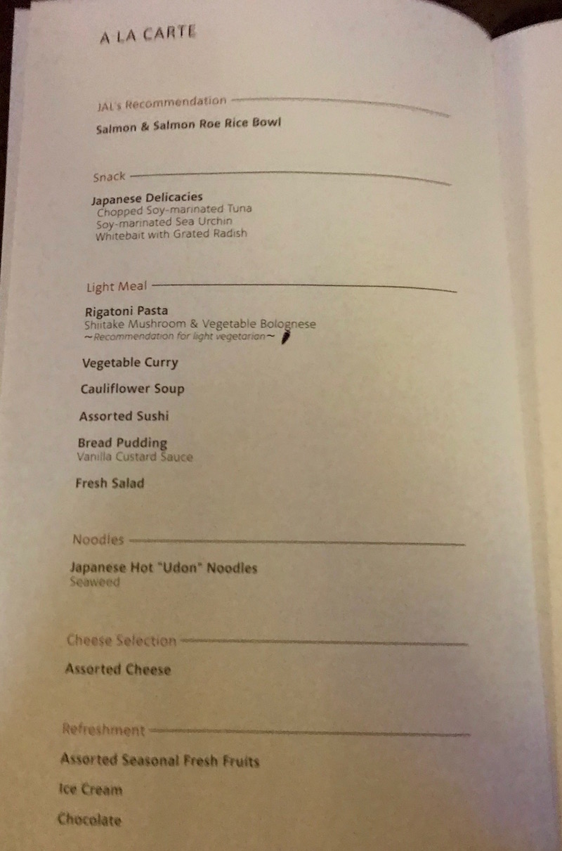 First Class Anytime Menu