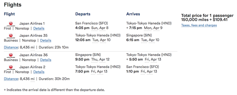 Japan Airlines First Class - Alaska Mileage Plan Booking