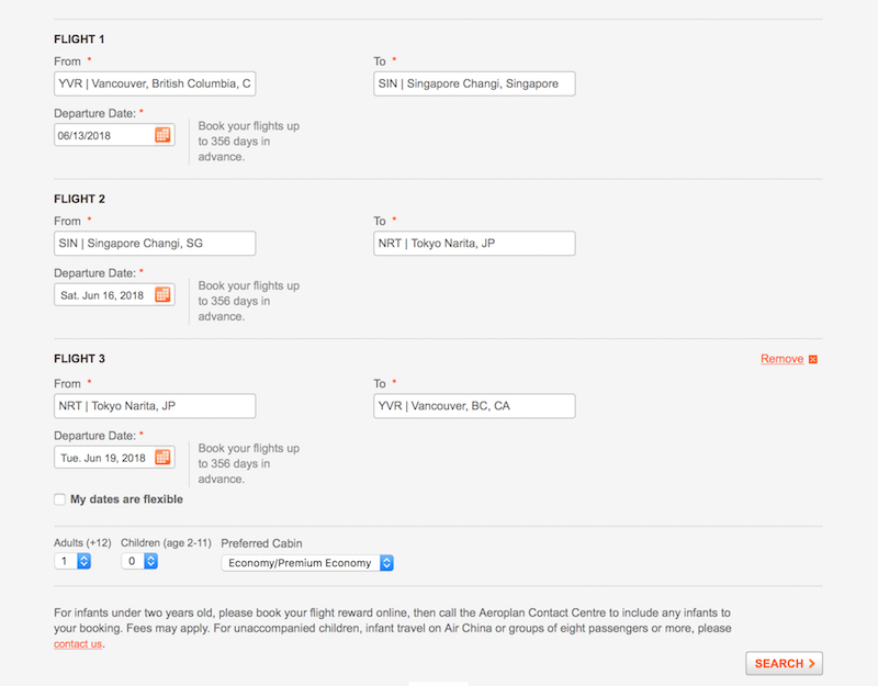 Using The Aeroplan Multi-City Search Tool To Find MPM For City-Pairs