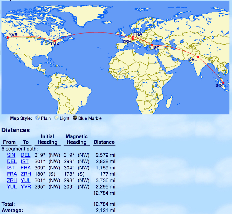 One Option From Singapore To Vancouver Using The Aeroplan Mini Round-The-World Technique