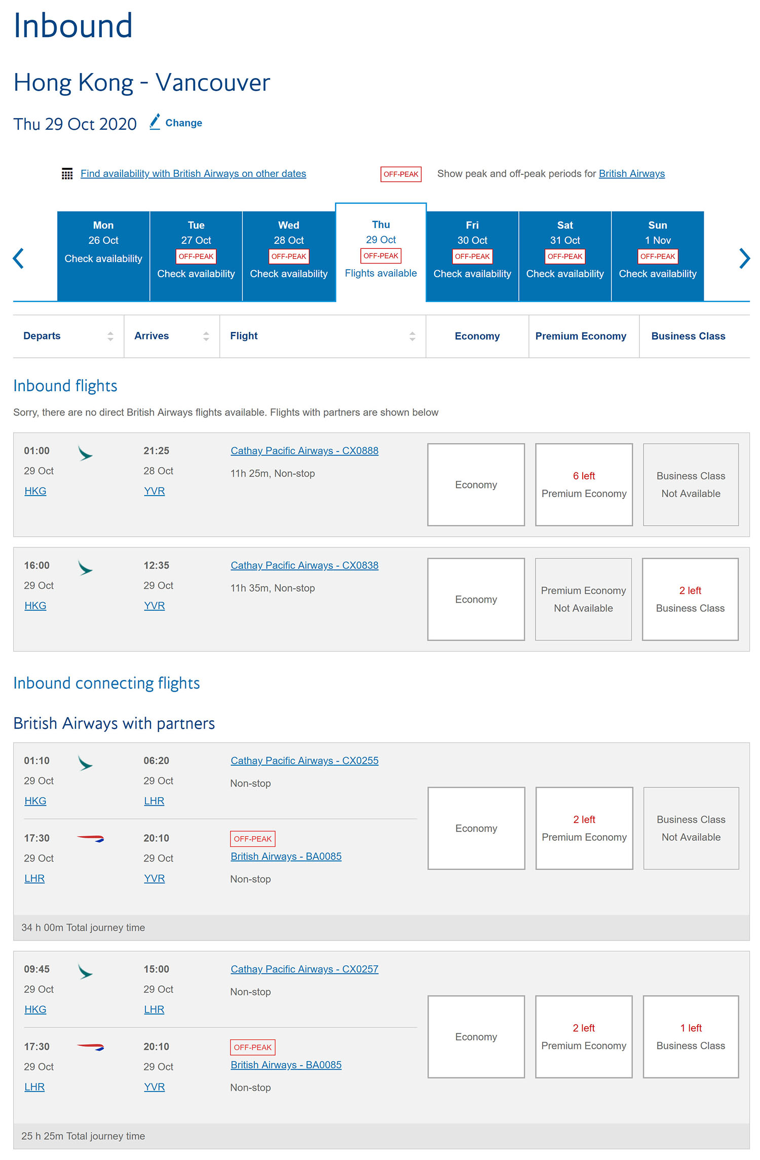 Return flights - HKG > YVR